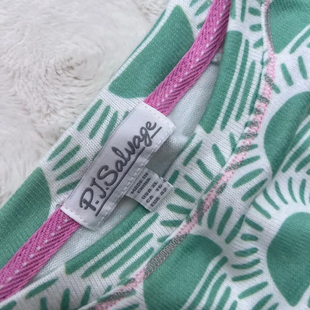 PJ Salvage Pajama Set XL Peachy Party Courtside Joggers Green NWT Lounge - Picture 5 of 6